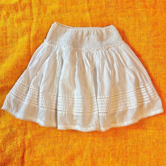 Stile Benetton White Cotton Skirt XS-L | Boho Peasant Smocked Waist Mini - Picture 1 of 7